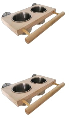 2-in-1-Vogel Sitzstangen Futterstation Edelstahl Futterbecher Wassernäpfe Mit Holz Sitzstangen Ständer Plattform Für Kleine Vögel Holz Vogel Sitzstangen Ständer Kleine Papageien Futternapf Ständer