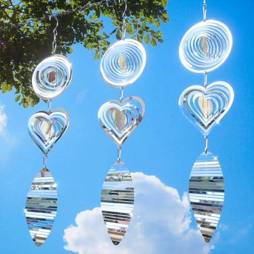 3D Windspiel Edelstahl，Reflektierender Vogelvertreiber für den Außenbereich,Windspiel Metall hängend，windspiele für den Garten，Geeignet für Innen- und Außenbereiche, Wohnzimmer, Fenster，Innenhöfe