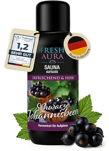 FRESH AURA Saunaaufguss Konzentrat – Sauna Aufgussmittel Schwarze Johannisbeere – Sehr ergiebiger und langanhaltender Saunaduft – Erfrischend und Herb | Made in Germany (100ml)