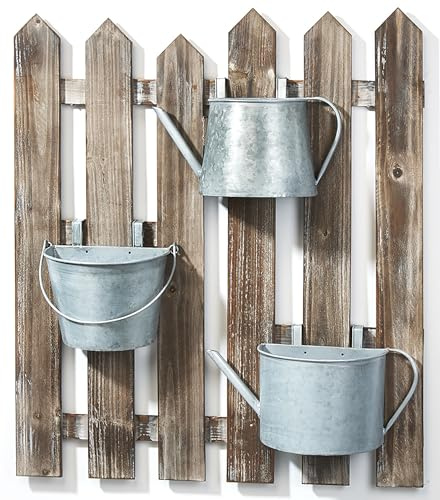 Kobolo Pflanzobjekt Blumenkasten aus Holz 3 Metallbehälter mit Braun