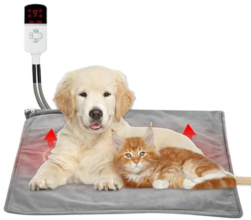 Afenau Pet Heating Pad, 45 * 45cm Cat Heat Pad with 9 Temperatures & 4 Timers, Cat Heating pad with Velvet Cover & Anti Bite Cable, Heated Dog Bed, Heated cat Blanket for Small Pets