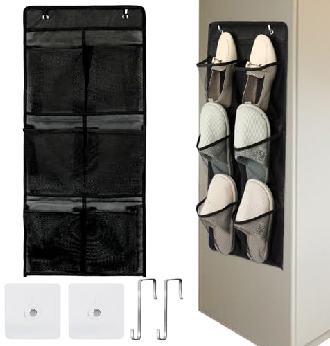 Mozeat Lens Über der Tür hängende Schuh-Organizer mit Haken und selbstklebenden Aufhängungen, 6 große Taschen, Schuhregal, Tür-Hängeschuh-Aufbewahrungs-Organizer, Schuhhalter für die Schranktür
