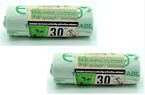 Compostable Kitchen Caddy Bin Liners, Food Waste Collection Bags PACK OF 2 ROLLS (30L)