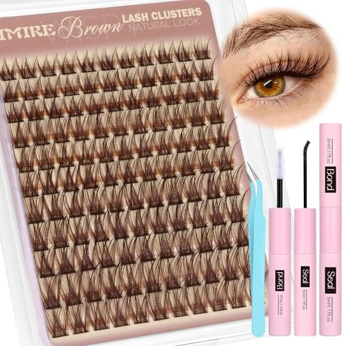 Brown Cluster Lashes Glue Bond and Seal Wispy Brown Eyelashes Individual Kit D Curl Lashes Individual 10-18MM Wispy Cluster Lashes Kit Natural Look Lashes Clusters with Thin Lash Band