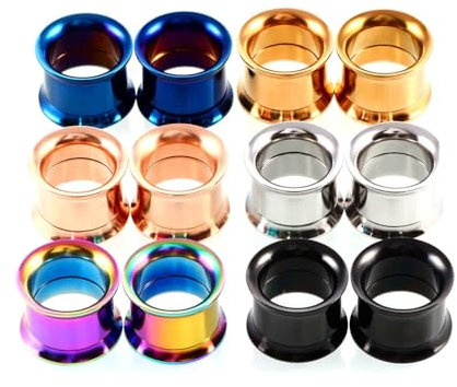 Tolldek 18mm Tunnel Dehnstab Set 12er, Reifen Ohr Plug Vintage, Edelstahl Bunt Ohrringe für Herren Damen Körper-Piercing Schmuck