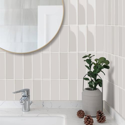 Alwayspon 10 fogli di adesivi da parete in vinile 3D beige, addensati, autoadesivi, impermeabili, paraspruzzi, adesivi per piastrelle per cucina, bagno, parete, 25,4 x 25,4 cm, 1327