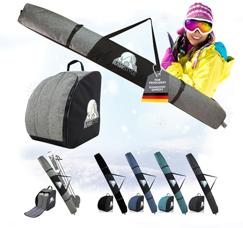 Rawstyle Skitasche Ski-Schuh-Tasche Kombi-Set SKI-Tasche wasserdicht Ski Bag Ski Cover Wintersport 160cm 180cm Modell 3 (meliert grau, 180cm)