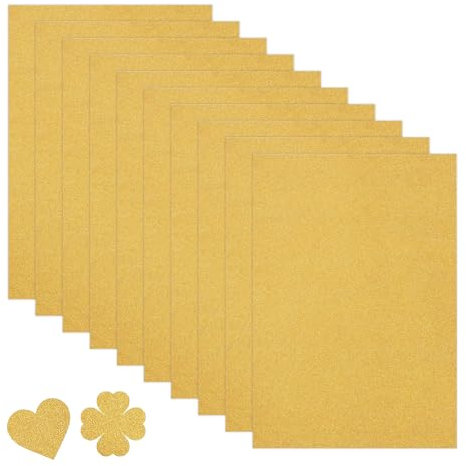 AhhiAboo 10 Stück Gold Glitter Cardstock Papier, A4 250g Gold Glitzerpapier Goldkarten für Bastelarbeiten, Tortenaufleger, DIY-Projekte, Geburtstags und Hochzeitsdekorationen (Nicht Klebend)