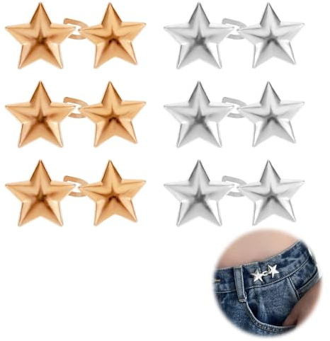 6Paare Sterne Hosenbund Enger Machen,Hosenklammern zum Festziehen der Taille,Jeansknöpfe,No Sew Waist Buttons,Verstellbarer Jeans-Taillengürtel,für Jeans, Röcke und Hemden