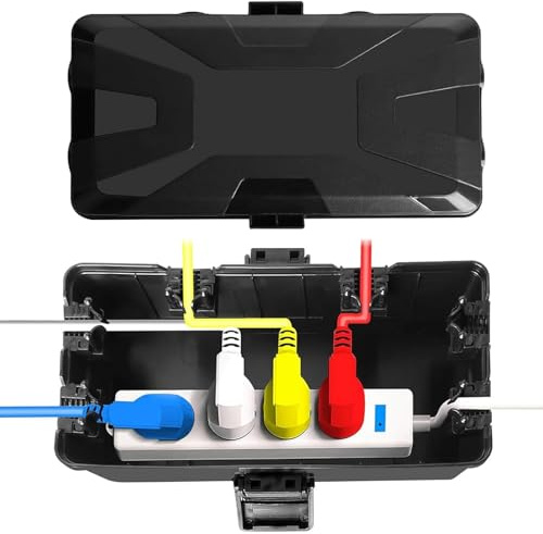 awagas IP54 Wasserdichte Kabelbox,Wetterfester Elektrischer Anschlusskasten Außenbereich Kabelsicherheitsbox 26,1×15×9,4cm Outdoor Elektrobox Schwarz für Verlängerungskabel Außensteckern Zeitschaltuhr