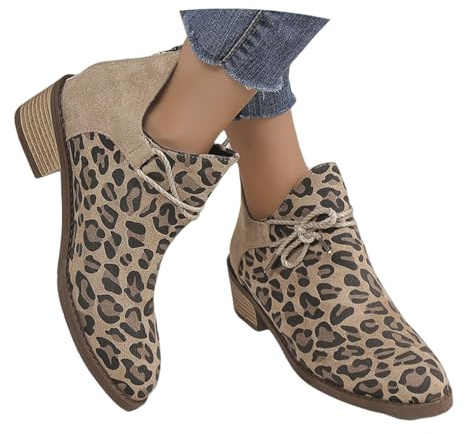 Vintage Korta Stövlar Med Leopardtryck Kvinnor Eleganta Ankelstövlar Med Blockklack Vårankelstövlar Mockastövlar Med Dragkedja Casual Ankelskor(Gray,39 EU)
