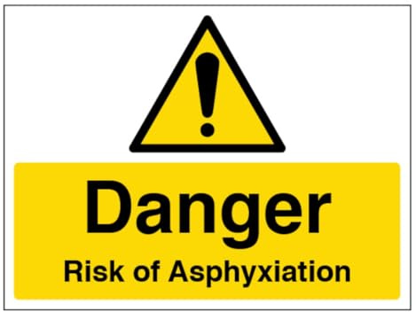 V Safety Hinweisschild Danger Risk of Asphyxiation, großes Querformat, 400 x 300 mm, 2 mm Hartplastikschild
