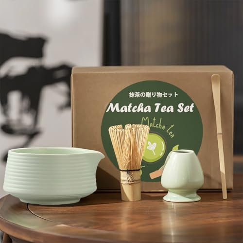Ranedo Matcha Whisk Set, Japanese Matcha Tea Set with Whisk and Bowl, Bamboo Scoop & Ceramic Holder, Homemade Traditional Matcha Making Kit for Tea Lovers, Meditation & Gifting, Light Green