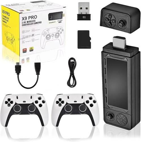 X9 PRO Retro Game Stick Game Console, 64/128/256G costruito in 37000/42000/60000 giochi 45/46/64 emulatori, 4k Hd con due controller wireless, emulatore di gioco Gamestick, Emuelec 4.3 (128g)