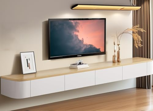 Coubird TV-Schrank hängend TV Lowboard Holz, TV-Bank weiß braun, Modernität Media Control TV Stand, große Lagerung Schrank, hängende Wohnwand Schrank für Wohnzimmer Schlafzimmer Büro