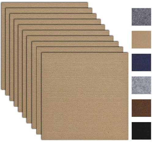 mymai Teppichfliesen Selbstklebende 30x30cm, 10 Stück Set, 0.9m² Strapazierfähige Filzfliesen mit hochwertigem Schlingenflor für Wohnung, Büro, Gewerbe, antistatisch mit Rückendeckung (Beige)