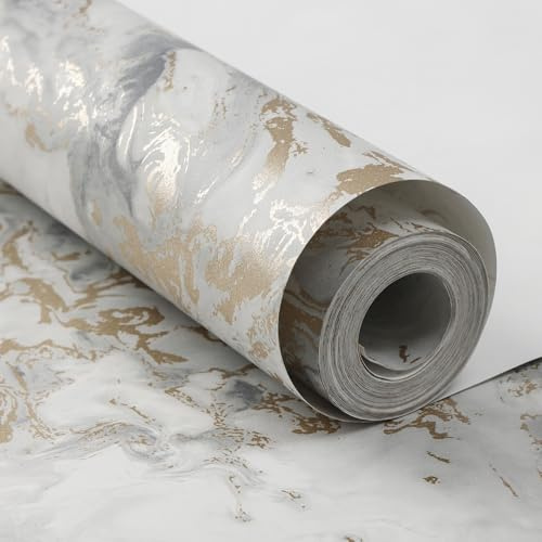 Trafagala Cream Marble Wallpaper Luxury Gold Metallic Glitter Wallpaper for Bedroom Adults Living Room - Beige Elegant Ripple Liquid Swirl Effect with Gold Shimmer - Smooth Finish