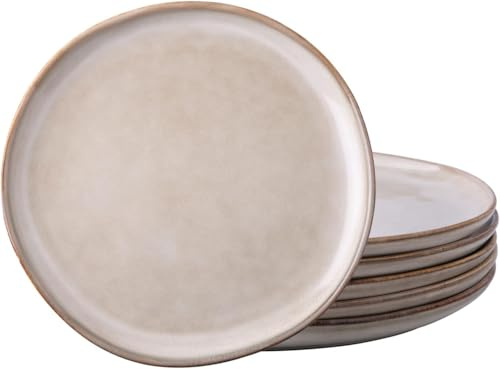 GBhome Frühstücksteller 6 Pers.-21 cm Kratzfestem Steingut Dessertteller Set, Spülmaschinen- und mikrowellengeeignet Salatteller, Kleine Teller, Cappuccino