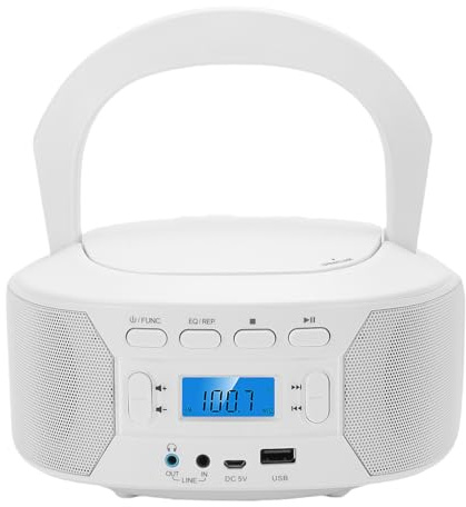 PUSOKEI Lecteur CD Portable Boombox avec Radio FM, Lecteur CD à Chargement par Le Haut Clear Sound avec Entrée Bluetooth, USB et AUX, Compatible CDR CDRW MP3 (Prise UE)