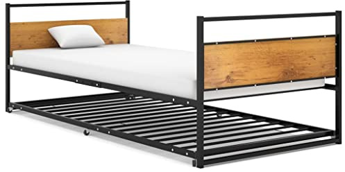 Bucmath Utdragssäng, svart, metall, 90 x 200 cm, robust sängram med hjul, multifunktionell bäddsoffa för gäster, hållbar möbel