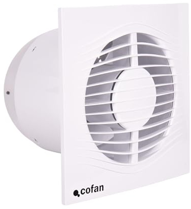 Cofan Extractor de Baño Silencioso Ø125 mm, Ventilador Extractor con Antirretorno, Panel Frontal Ultrafino, Protección IP45, Color Blanco, Ventilación de Baño, Aseo y Cocina