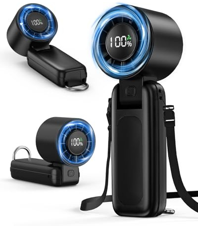Trusway Fcsih Handheld Turbo Fan, Portable Fan with Foldable, Mini Personal Hand Fan Featuring 6 Speed Modes, 1-100 Speed Control, 5000mAh USB Rechargeable and LED Display for Indoor & Outdoor Use