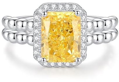 Epinki Trauringe Gold 750 18K, Zierlich Klassiker Partnerringe mit Citrin Gelb Smaragdschliff, Pärchen Ringe Moissanit 950 Platin Echt Schmuck, Gr.47-65
