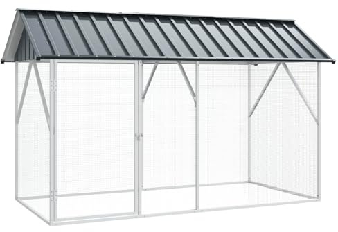 Emmtore Vogelkäfig Anthrazit Verzinkter Stahl, Garten und Terrasse, modernes, stabiles Vogelhaus, offener Raum für Vögel, rechteckiger Käfig 112 x 227 x 141 cm