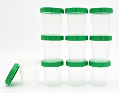TIGA-MED Probenbecher 125 ml | Auslaufsicher, graduiert bis 100 ml/4oz, beschriftbar, mit Deckel | Ideal für Labor, Medizin, Schule & Haushalt (10)
