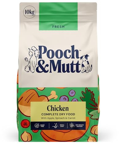 Pooch & Mutt - Fresh Chicken Dog Food, Complete Dry Dog Food, 10kg | Regular Sized Kibble, Grain Free, Aids Healthy Coat, Prebiotics, 50% Fresh Chicken
