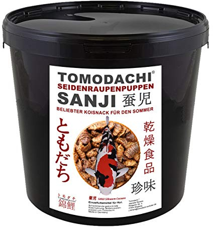 Seidenraupenpuppen, getrocknete Naturnahrung, Tomodachi Sanji Seidenraupen, beliebt, gesund, proteinreich, Koisnack für die Handfütterung der Koi im Sommer - Vitale, schöne, handzahme Koi 5L Eimer