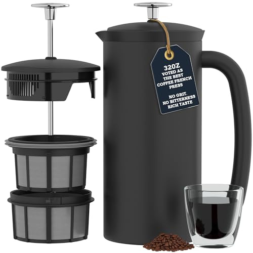 ESPRO P7 Pressbryggare Rostfritt Stål, 950 ml, Svart | Vakuumisolerat matt svart stål, patenterat dubbelt mikrofilter, kaffe utan sump