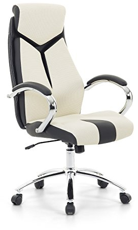 Supply24 since 2004 Designer Racing Leder Chefsessel Bürosessel Bürostuhl Drehstuhl Formula Farbe BEIGE Creme Weiss SCHWARZ Chrom Fußkreuz, Sportsitz bequemer Sessel fürs Büro günstig