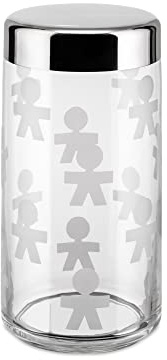 Alessi GIROTONDO Küchendose mit Aufdruck und abgedichtetem Deckel aus Edelstahl, B 21,6cm, H 10,5cm
