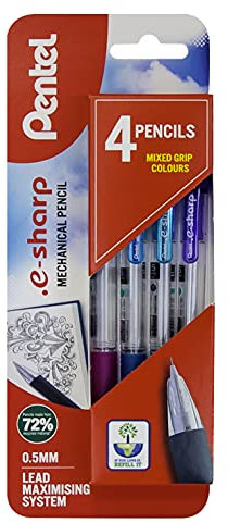 Pentel E-Sharp mechanical pencil, Assorted colours, 1 blister of 4 pencils multi-coloured XAZ125/4-M