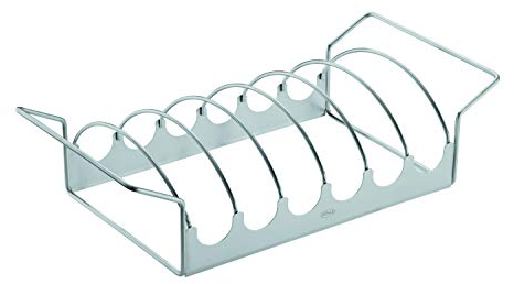 RÖSLE Braten- und Rippchenhalter, Aufsatz zur Zubereitung von Spareribs und Braten auf Gas- und Kohlegrill, Bratenkorb, Edelstahl 18/10, backofen- und spülmaschinengeeignet