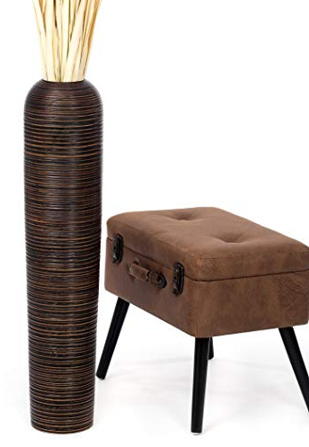 Leewadee Grande Vaso Da Terra: Alto Vaso Stile Boho In Legno Di Mango Per Rami Di Pampa, 65 cm, Marrone
