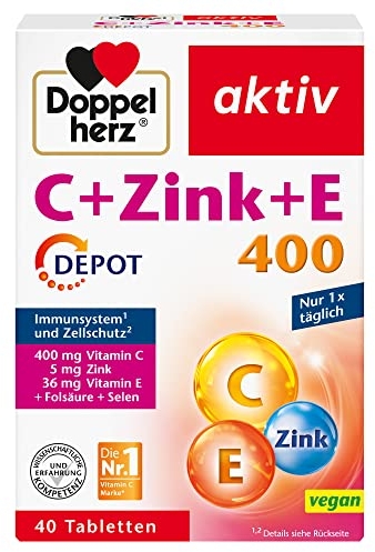 Doppelherz C + Zink + E 400 - Vitamin C und Zink unterstützen die normale Funktion des Immunsystems - vegan - 40 Tabletten