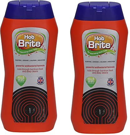 Hob Brite Hob Cleaner Lemon Sherbet (2X 250 ml), A Powerful Cream Formula for Electric, Ceramic, Halogen and Induction Cookers with Degreaser Sponge