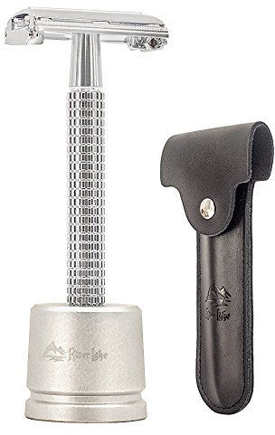 Safety Razor/Shaver/Shaving Tool/Butterfly Men's Razor Kit, Chrome Long Handle Butterfly Open Double Edge Safety Razor Men's Shaver (1 Razor Excluding blades, 1 Stand and 1pc Genuine Leather Case)