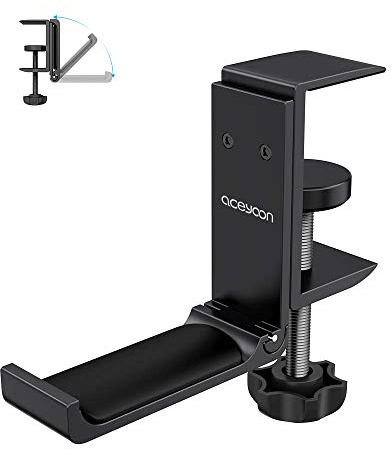 aceyoon Multi-function Headphone Stand, Foldable VR Headset stand Aluminum & Silicone Headset Holder Adjustable Headphone Hanger Hook Under Desk Mount compatible for xbox headset gaming headset etc