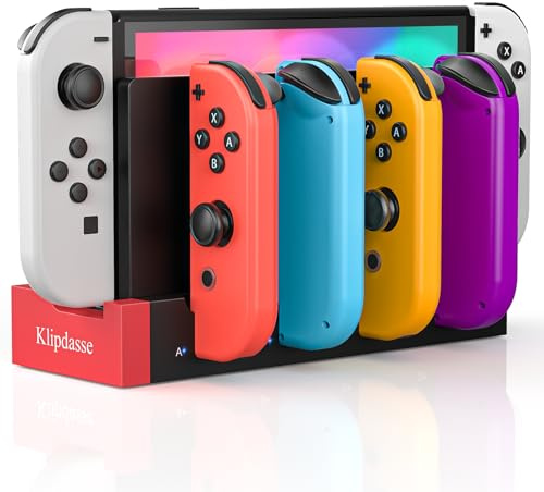 Station de Charge pour Nintendo Switch/OLED Joycon, 4 Slots | (Non pour Switch 2) Klipdasse Chargeur pour 4 Manettes avec Indicateurs LED, Dock de Recharge Compact