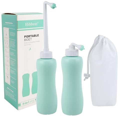 Hibbent 2 Pack Travel Bidet Bottle, Portable Bidet Sprayer, 650ml, Green, Plastic, On-The-Go Travel Bag, Extra Long Pointed Nozzle Spray for Women, Baby and Elderly