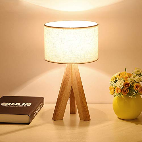 Mengjay Nachttischlampe，Fabric Tischlampe ， Moderne runde Tischlampe Original Holz/Schlafzimmer/Wohnzimmer/Arbeitszimmer/Augenschutz/Dekoration/Nachttischlampe / E27