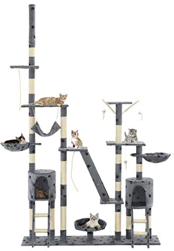 Tidyard Katzen-Kratzbaum Sisal Katzen Klettern Turm Kratzmöbel Kratzer Katzenbaum 230-250 cm Pfoten-Aufdruck Grau