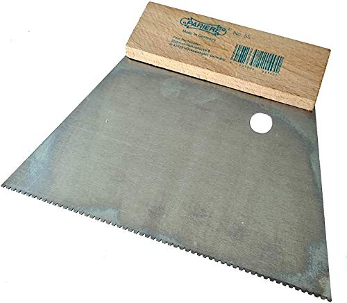 Kleber Boden Zahnspachtel Werkzeugstahl mit Buchenholzgriff gezahnt (210 mm Zahnung B2 2,1 x 2,9 mm)