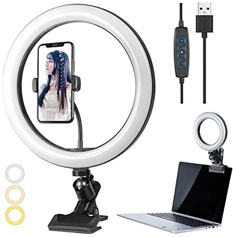 Giftik 10 Inch Selfie Ring Light with Clamp Mount and Phone Holder,USB Video Conference Lighting Set for Desk/Computer/Laptop/Monitor/Makeup/YouTube/TIKTok