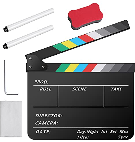 Temery Clap de Cinema - Acrylique Film Clapper Hollywood, 30X25cm Clap Cinéma Professionnel pour Tournage Film, Tournage Vidéo
