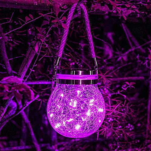 Uposao Solar Outdoor Garden Lights, Hanging led Lights Outdoor, Mason Light IP65 Waterproof Glass Jar Fairy Lights, Solar Crackle Glass Lantern For Balcony, Yard, Patio, Fence led Outdoor Lights
