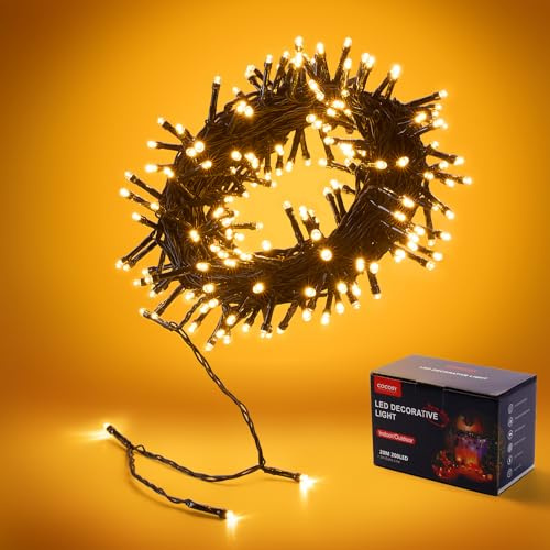 COCOSY Christmas Tree Light 20M 200LED LED String Lights Waterproof Outdoor Fairy Lights with 8 Lighting Modes for Xmas Decoration Garden Party Wedding - Warm White
